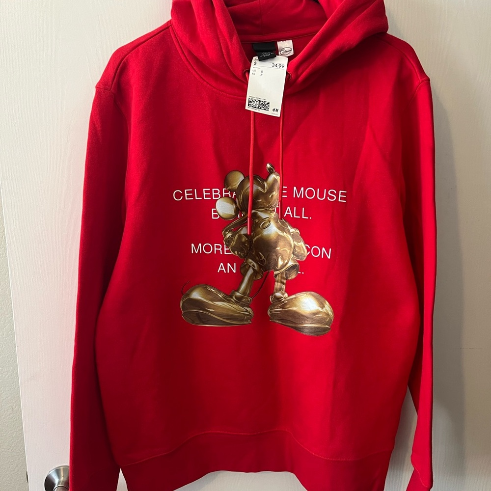 H&M x DISNEY Mickey Mouse Red & Gold Hoodie Small Sweatshirt Disneyland